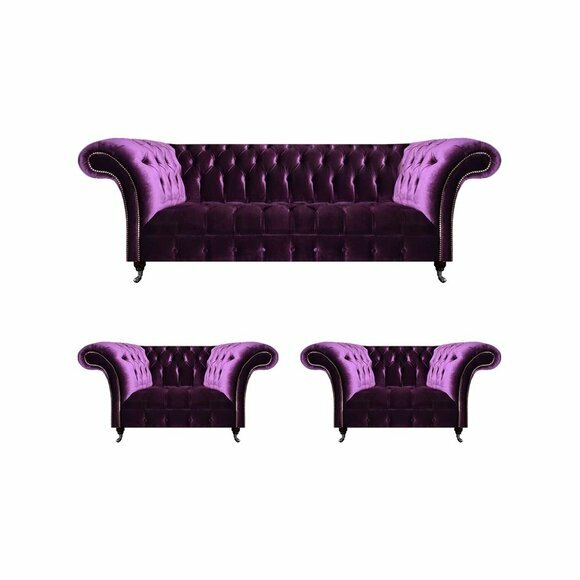 Edle Chesterfield Lila Garnitur Designer Sofas Wohnzimmer Couchen 3tlg