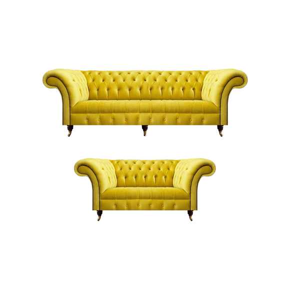 Gelbe Chesterfield Sofagarnitur Moderner Dreisitzer Polster 2-Sitzer