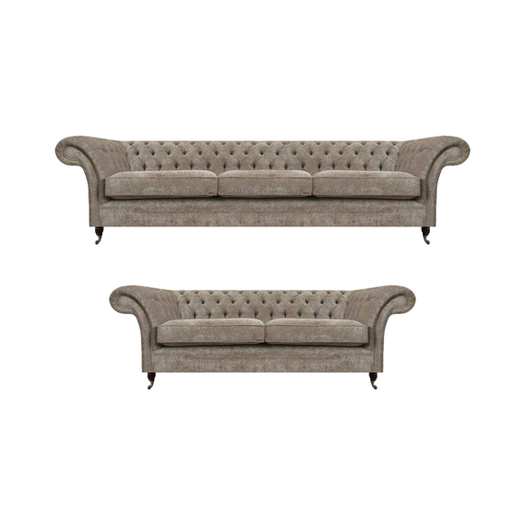 Chesterfield Hellgraue Sofagarnitur Wohnzimmer 3-Sitzer Luxus Zweisitzer