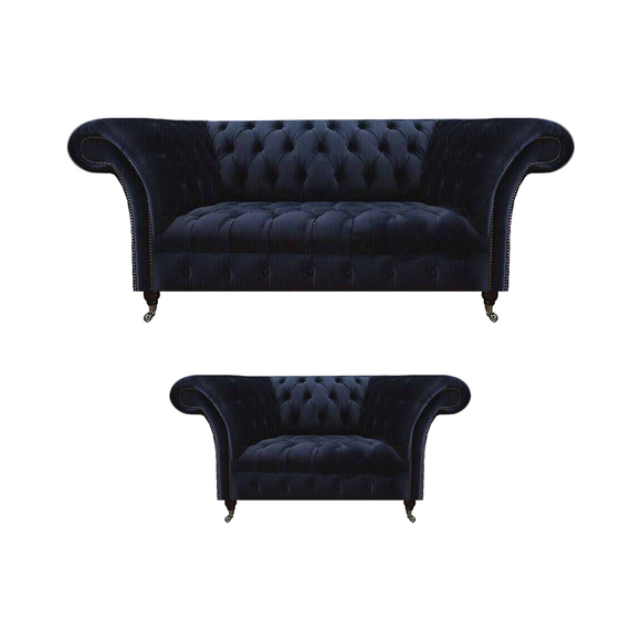 Blaue Wohnzimmer Chesterfield Couchen Designer Polstermöbel Sofas 2tlg