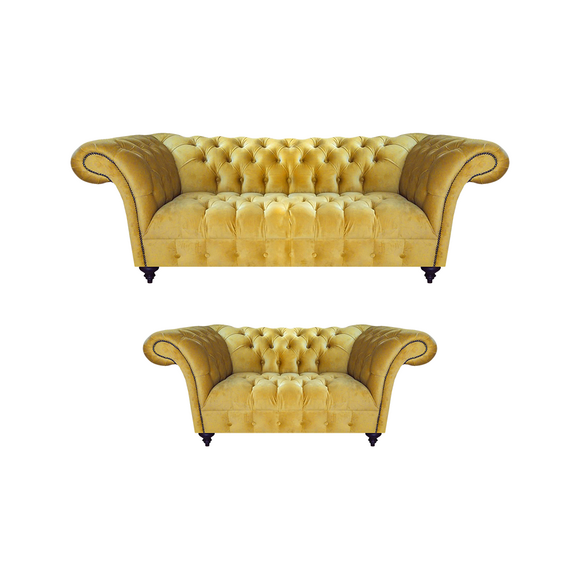 Chesterfield Gelbe Sitzmöbel Moderne Couchen 2tlg Edles Polstersofa Set