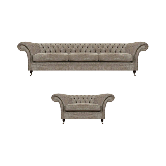 Luxuriöse Graue Chesterfield Sitzcouchen Moderner Textil Sessel 2tlg Set