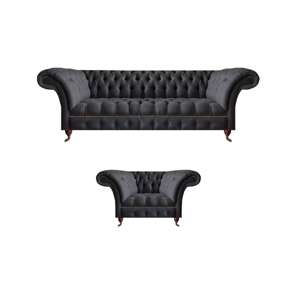 Edle Chesterfield Möbel Komplette Schwarze Sitzgarnitur Polster Couchen