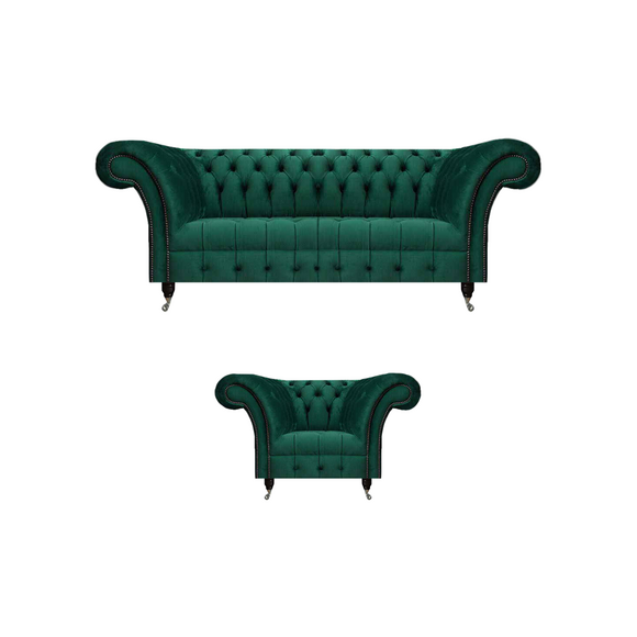 Komplett Grüne Chesterfield Couchgarnitur Designer Sessel Dreisitzer