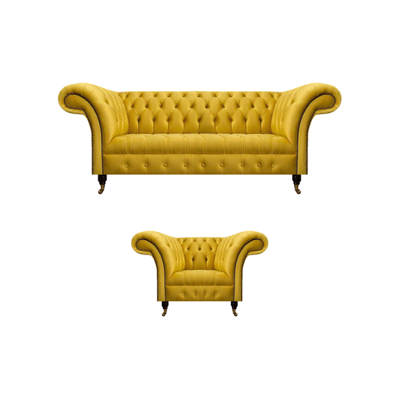 Designer Gelbe Chesterfield Sitzmöbel Moderner Dreisitzer Edler Sessel