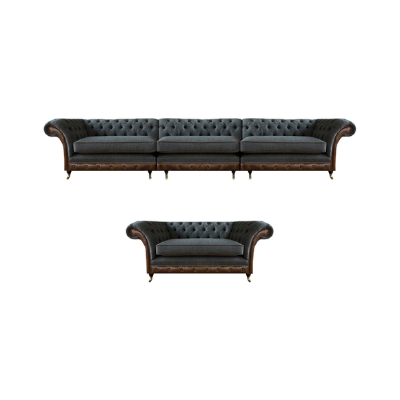 Wohnzimmer Graue Chesterfield Stoffgarnitur Textil 3-Sitzer Einsitzer