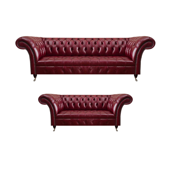 Rote Chesterfield Kunstleder Couchen Designer Wohnzimmer Sofas 2tlg Set