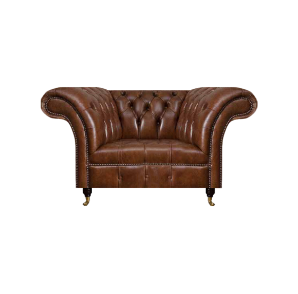 Chesterfield Brauner Ledersessel Wohnzimmer Kunstleder Einsitzer Möbel