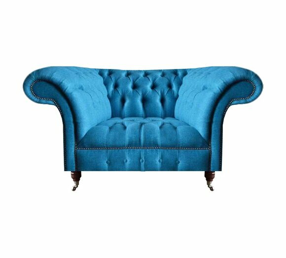 Hellblauer Chesterfield Sessel Polstersessel Wohnzimmer Edler Einsitzer