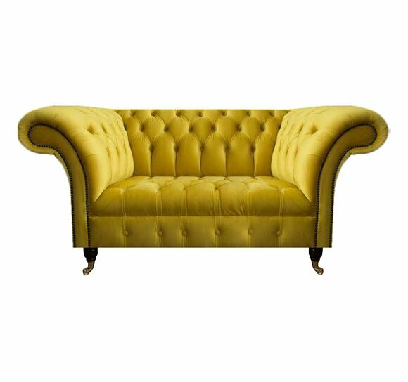 Moderne Chesterfield Sitzmöbel Gelber Zweisitzer Designer Stoffcouch