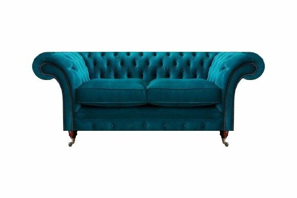 Wohnzimmer Modern Zweisitzer Sofa Couch Blau Modern Polster Stoff Textil