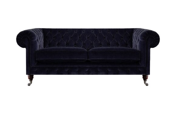 Dunkelblauer Chesterfield Zweisitzer Wohnzimmer Edles Stoffsofa Couch