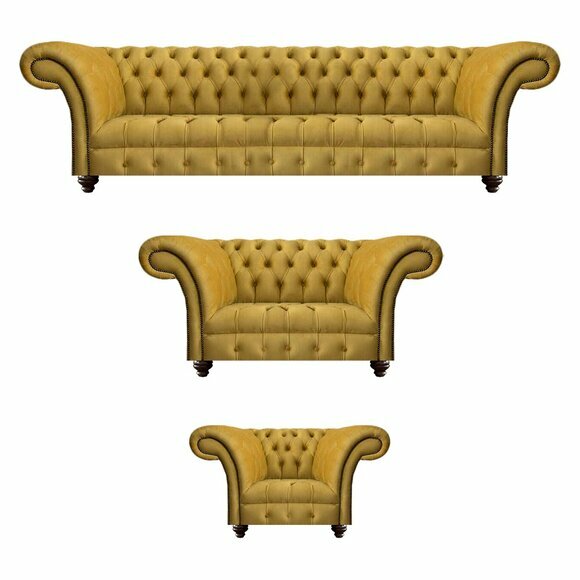 Gelbe Chesterfield Couchen Luxuriöse Wohnzimmer Textil Couchen 3tlg Set