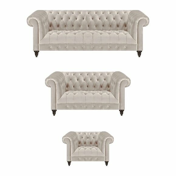 Moderne Chesterfield Weiße Sofagarnitur Edle Polstersofas Sessel 3tlg