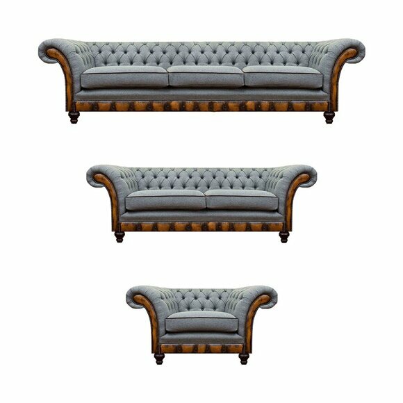 Chesterfield Hellgraue Polstermöbel Wohnzimmer Sofagarnitur Edles Set