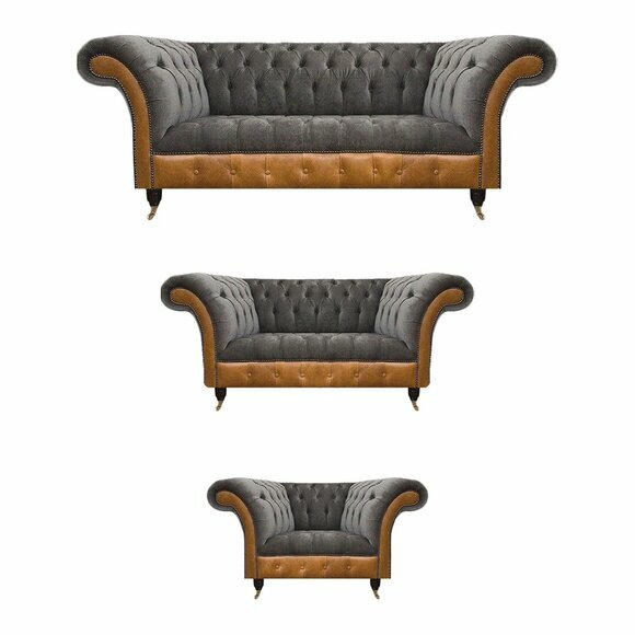 Grau-Braune Chesterfield Stoffsofas Designer Wohnzimmer Polster Möbel