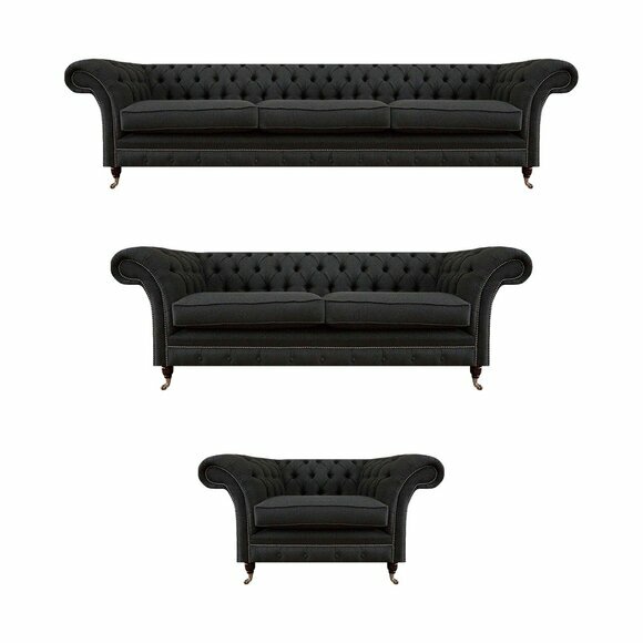 Schwarze Chesterfield Textil Couchen Edles Möbelset Designer Sofas 3tlg
