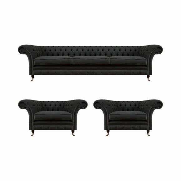 Moderne Chesterfield Schwarze Sitz Couchen Sofagarnitur Sessel 3-Sitzer