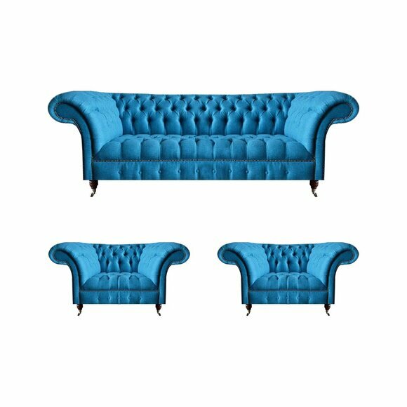 Wohnzimmer Chesterfield Sitzgarnitur Edler Dreisitzer 2x Polstersessel