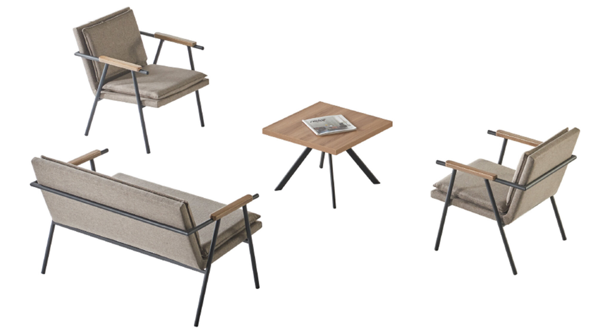 Designer Arbeitszimmer Sitzmöbel Kaffeetisch 2x Polstersessel 2-Sitzer