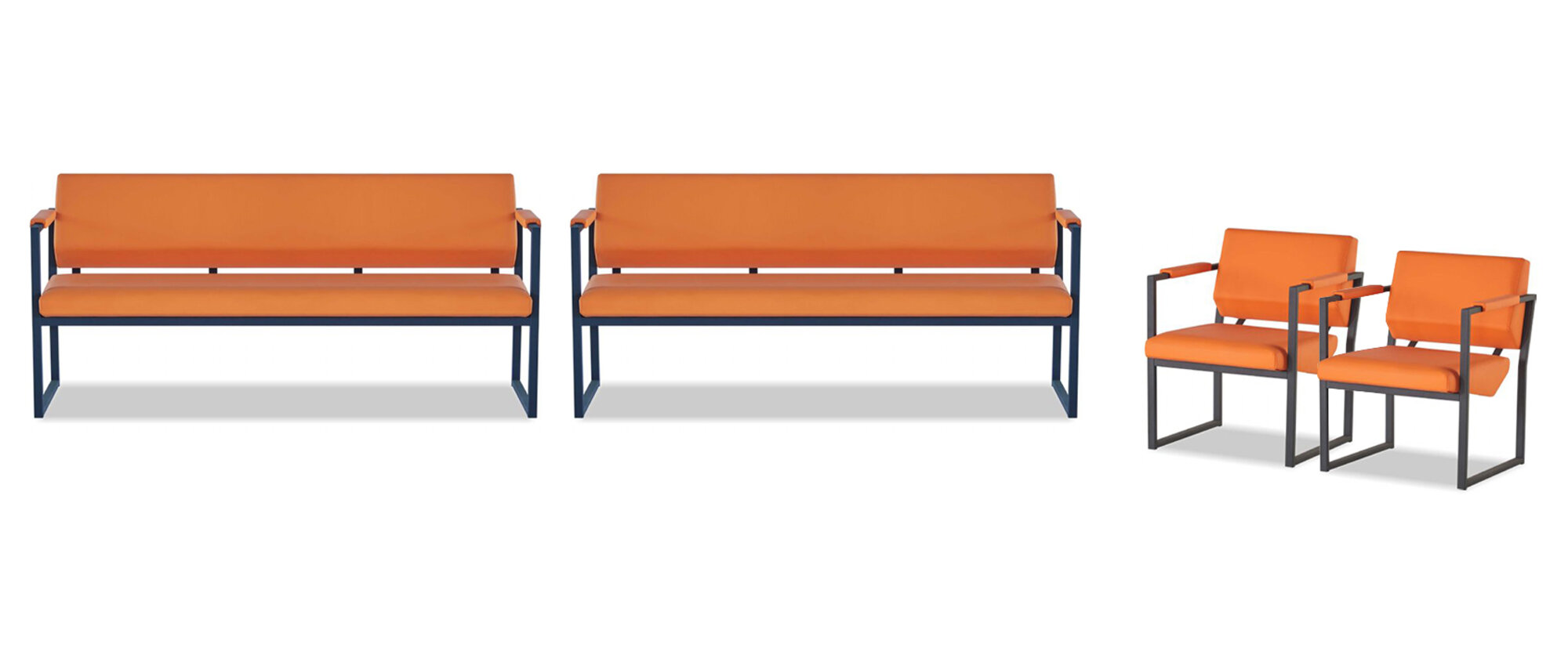 Orange-Schwarze Arbeitszimmer Sitzmöbel Kunstleder Bänke 2x Lehnsessel