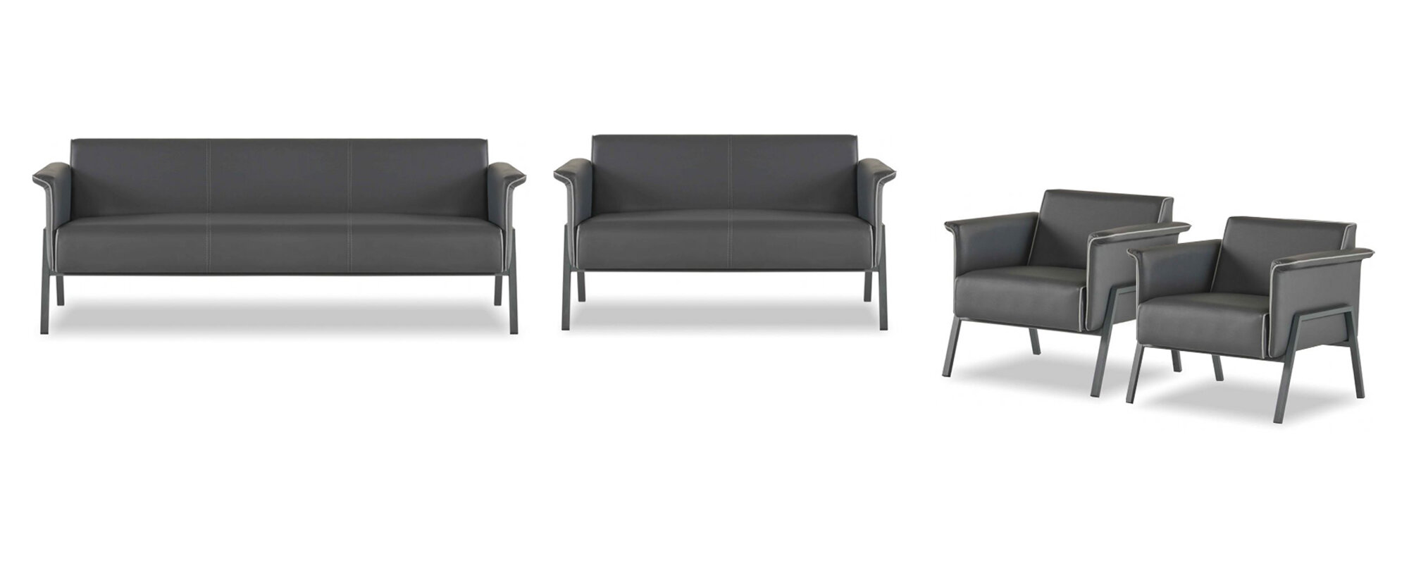 Dunkelgraue Arbeitszimmer Sessel Textil Sitzbank Dreisitzer 2-Sitzer