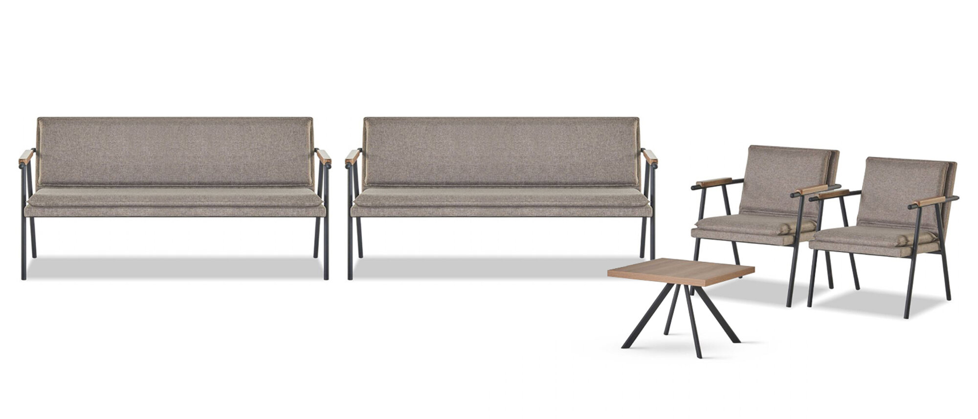 Graue Wartezimmer Möbel 2x Sitzbänke 2x Lehnsessel Holz Beistelltisch