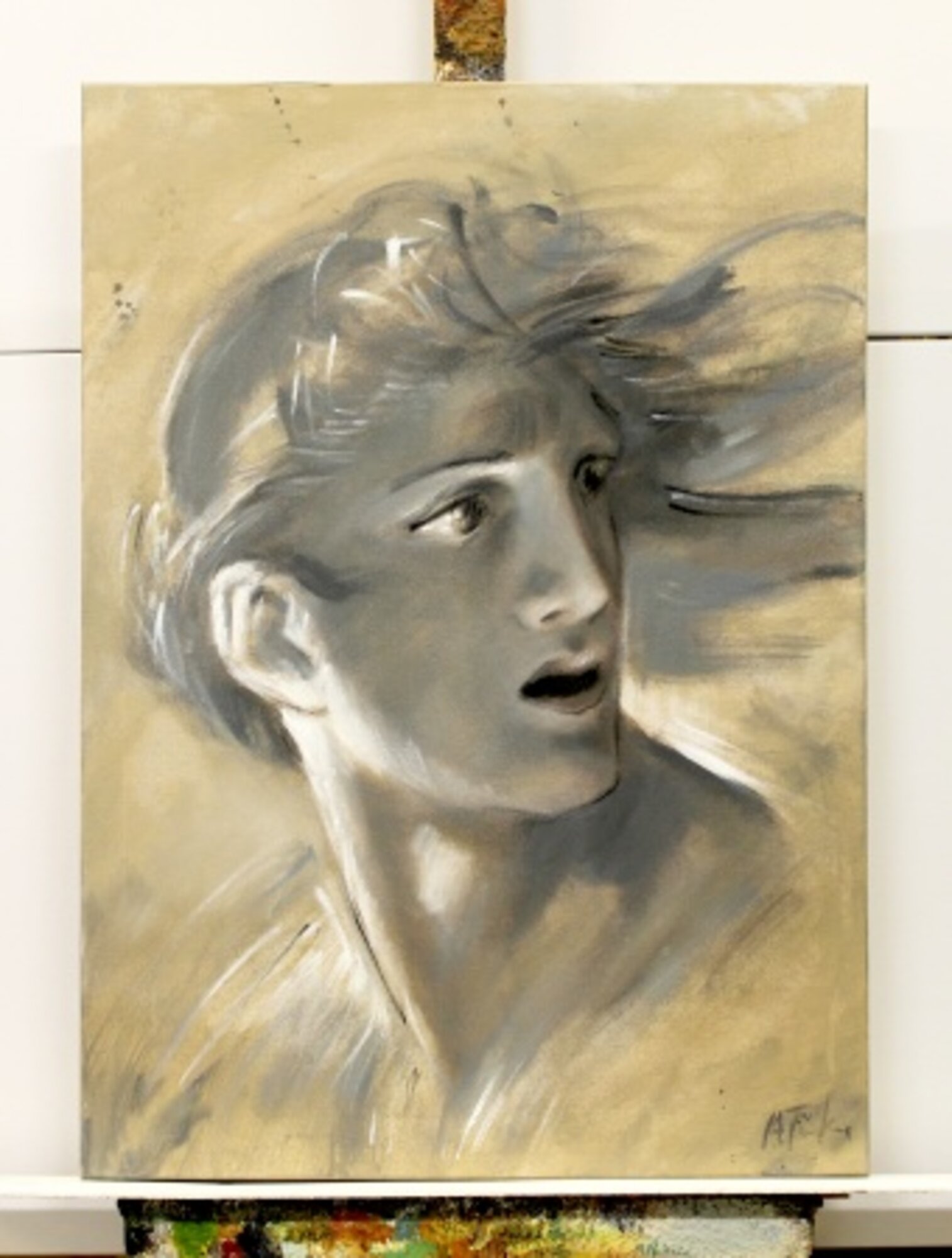 "Der schockierte junge Mann" Handarbeit Ölbilder Gemälde Leinwand G117444