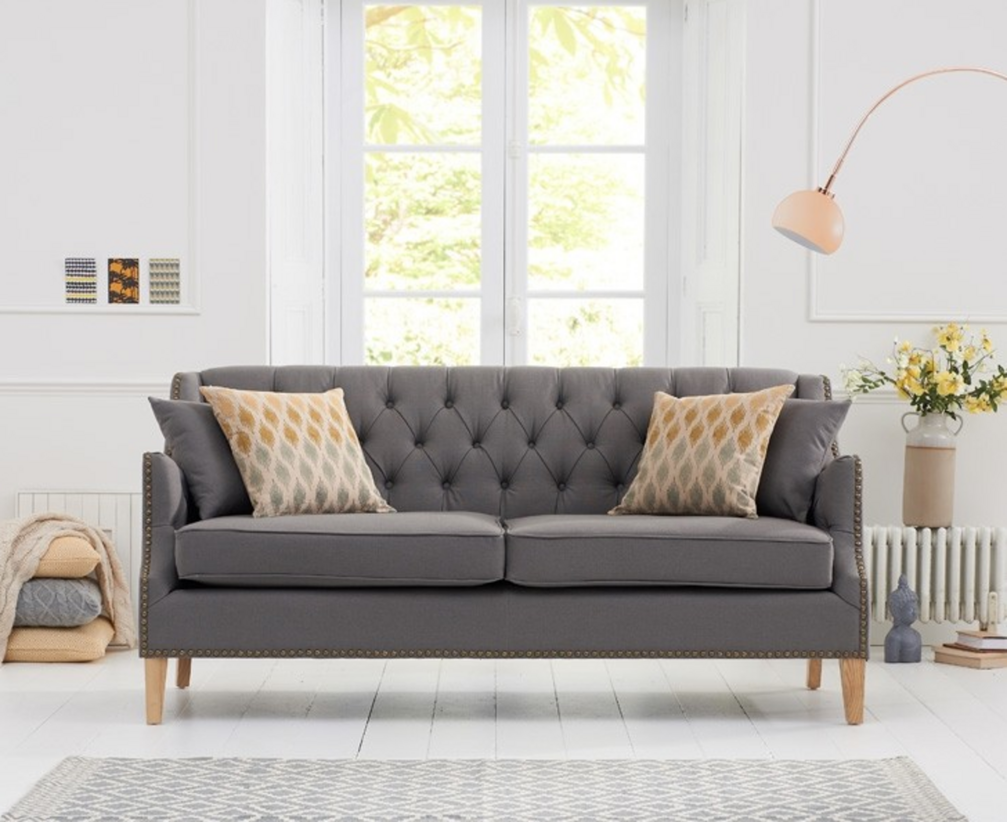 Chesterfield Sofa Couch Polster Stoff Leder Couchen Polster Garnitur 3 Sitzer