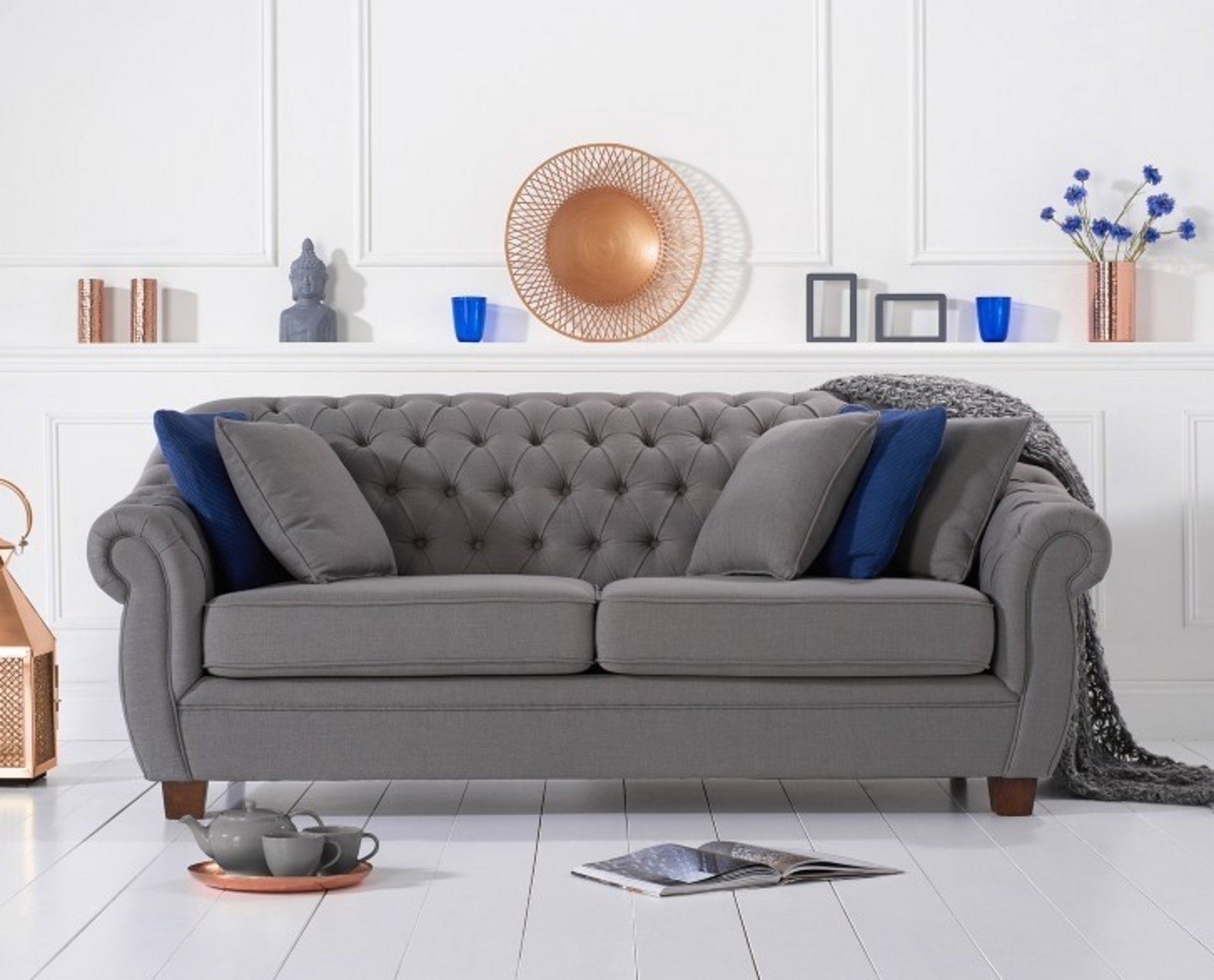 Chesterfield Stoff Polster Dreisitzer Wohnzimmer Couch Textil Design jvmoebel ®