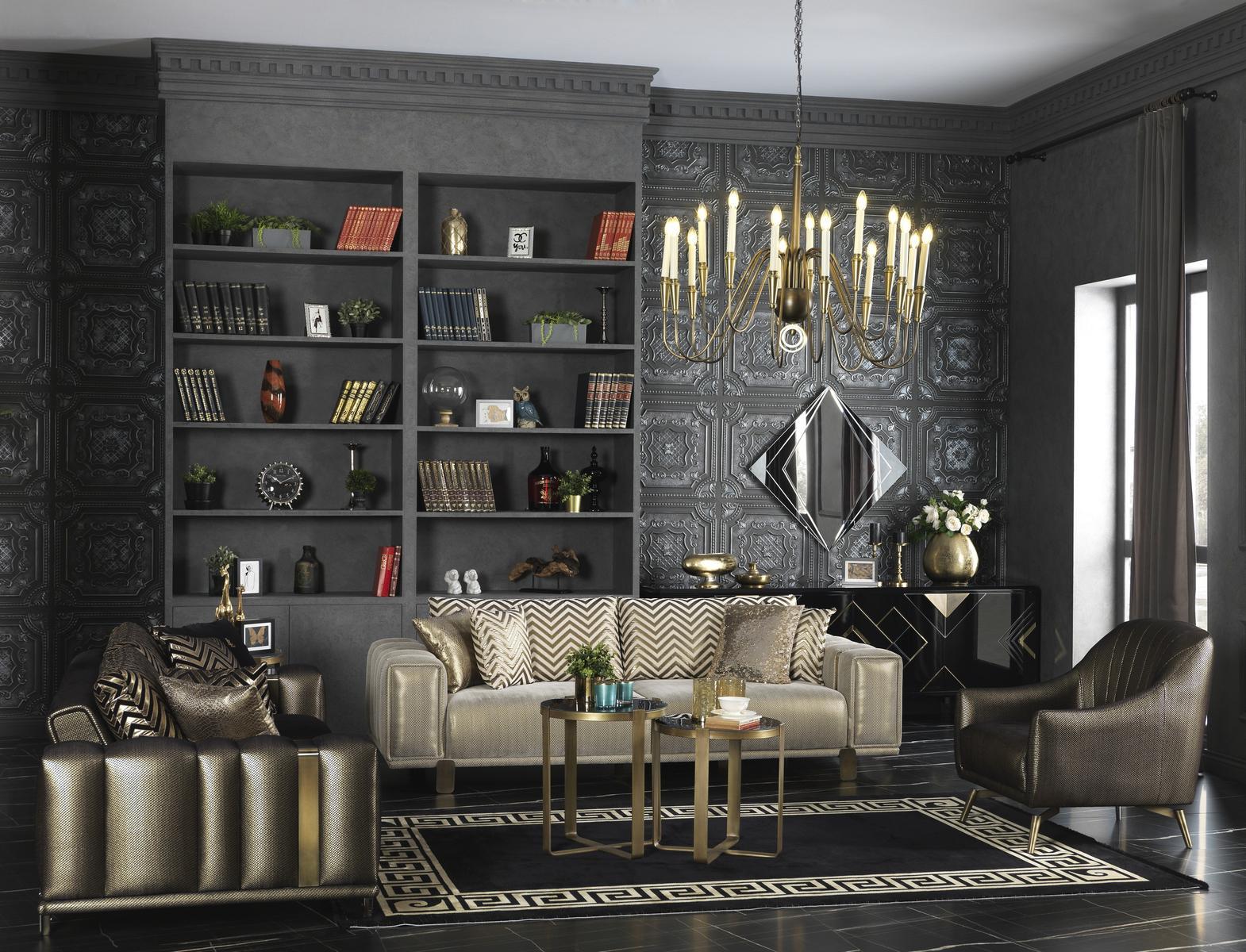 Designen Sofagarnitur 3+2+1 Sitzer Moderne Sessel Luxus Möbel Stoff Gold