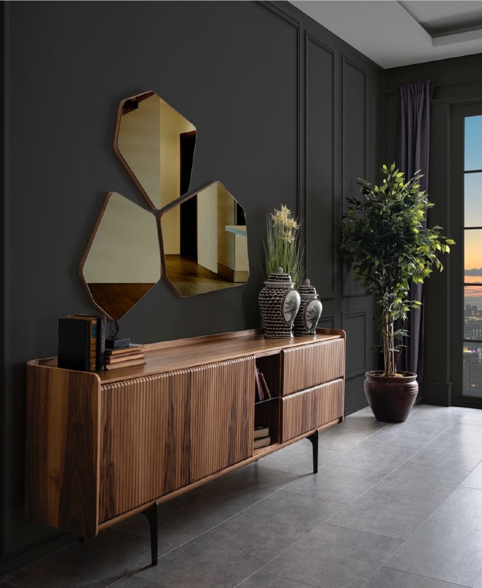 Brauner Luxus Sideboard Moderne Kommode Edelstahlfüße Wohnzimmer Möbel