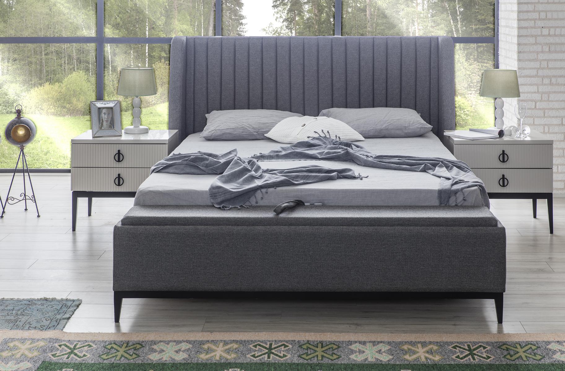 Graues Schlafzimmer Bett + 2x Nachttisch Konsolen Nachttische Betten 3tlg. Neu