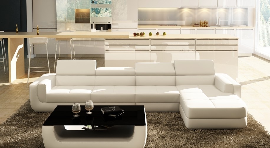 Ecksofa Ledersofa Wohnlandschaft L Form Sofa Couch Polster Sitz Ecke Tettau Weiß