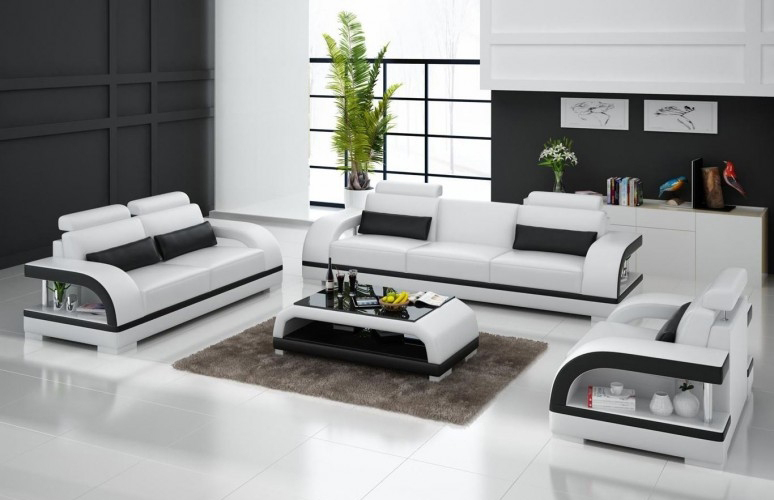 Designer Sofagarnitur Ledersofa Set 3+2+1 Garnitur Sofa Couch Neu Zitadelle Weiß