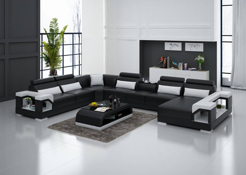 Designer Sofa Couch Ecksofa mit Hocker Polster Garnitur Wohnlandschaft U-Form