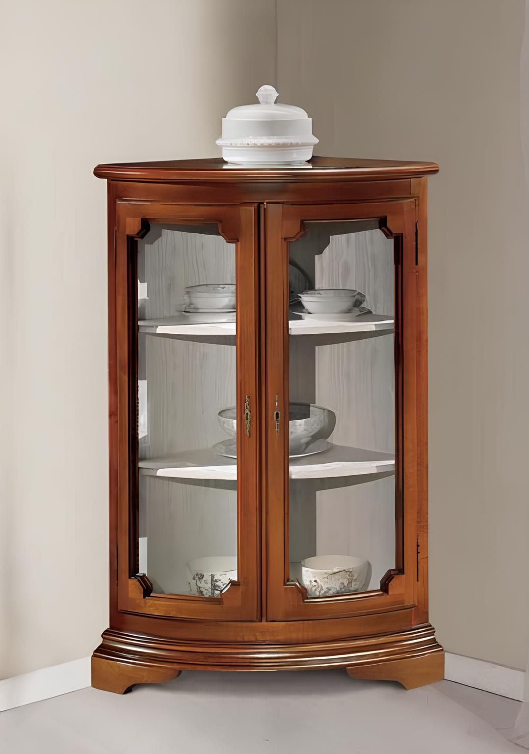 Klassische Eck Vitrine Glas Schrank Wohnzimmer Schaufenster Luxus Braun Vitrinen