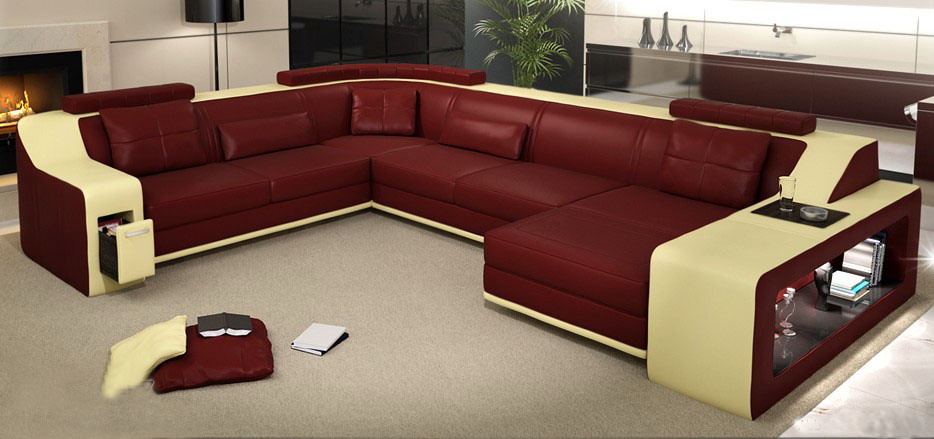 Modern Ecksofa Couch Polster Leder Design Sofa Garnitur Wohnlandschaft PH86 rot