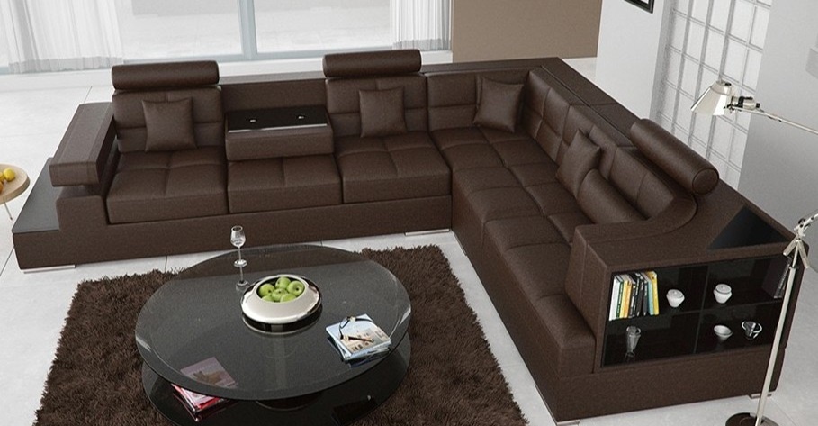 Wohnlandschaft Ecksofa mit USB Ledersofa Polster Eck Designer mit Regal Uster