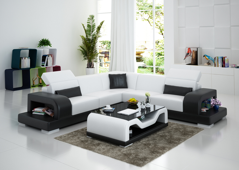 Ledersofa USB Wohnlandschaft Ecksofa L-Form Garnitur Design Modern Sofa G8006B