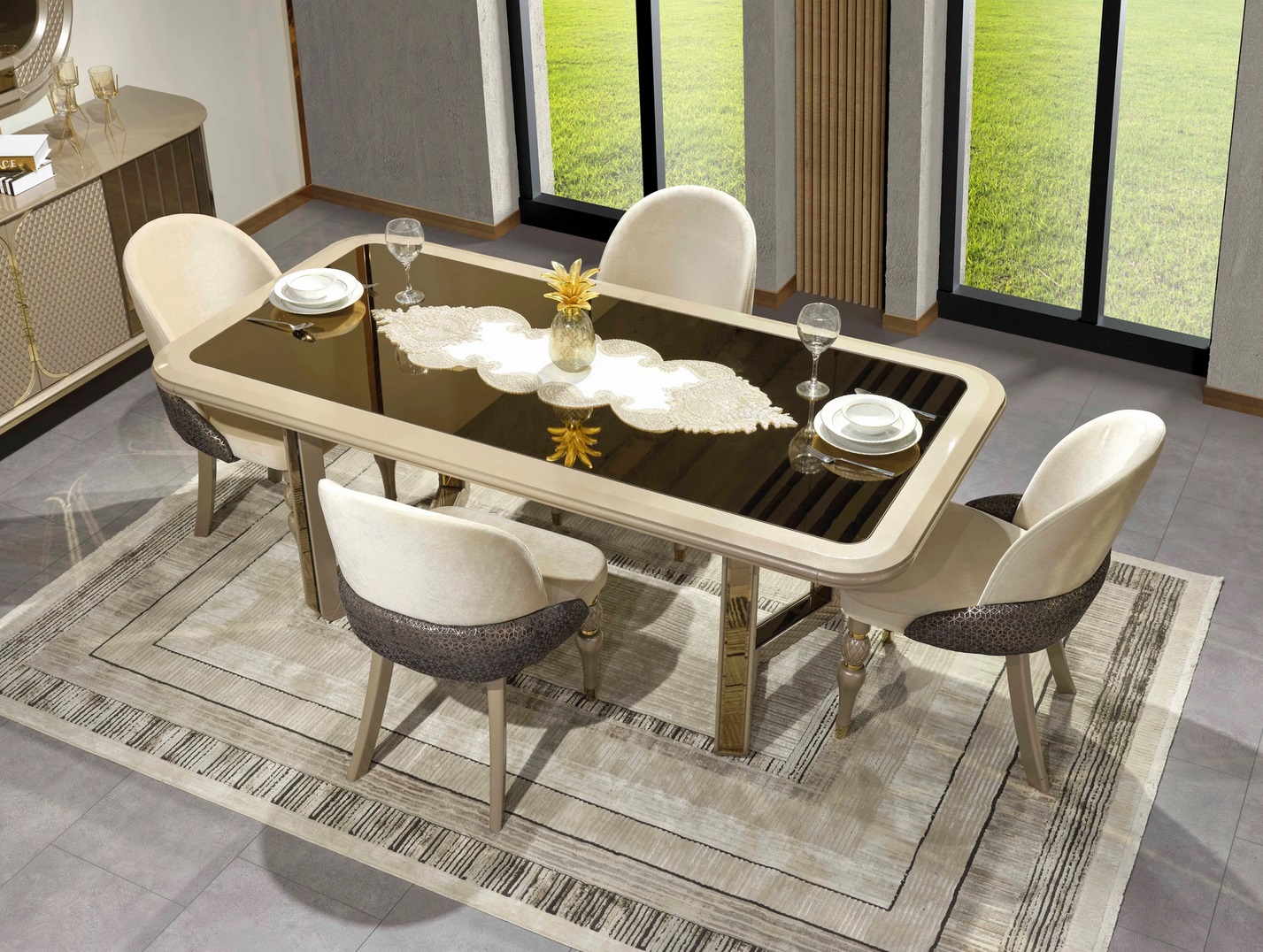 Esszimmer Set Esstisch 6x Stühle luxuriös Tisch Set beige Essgruppe