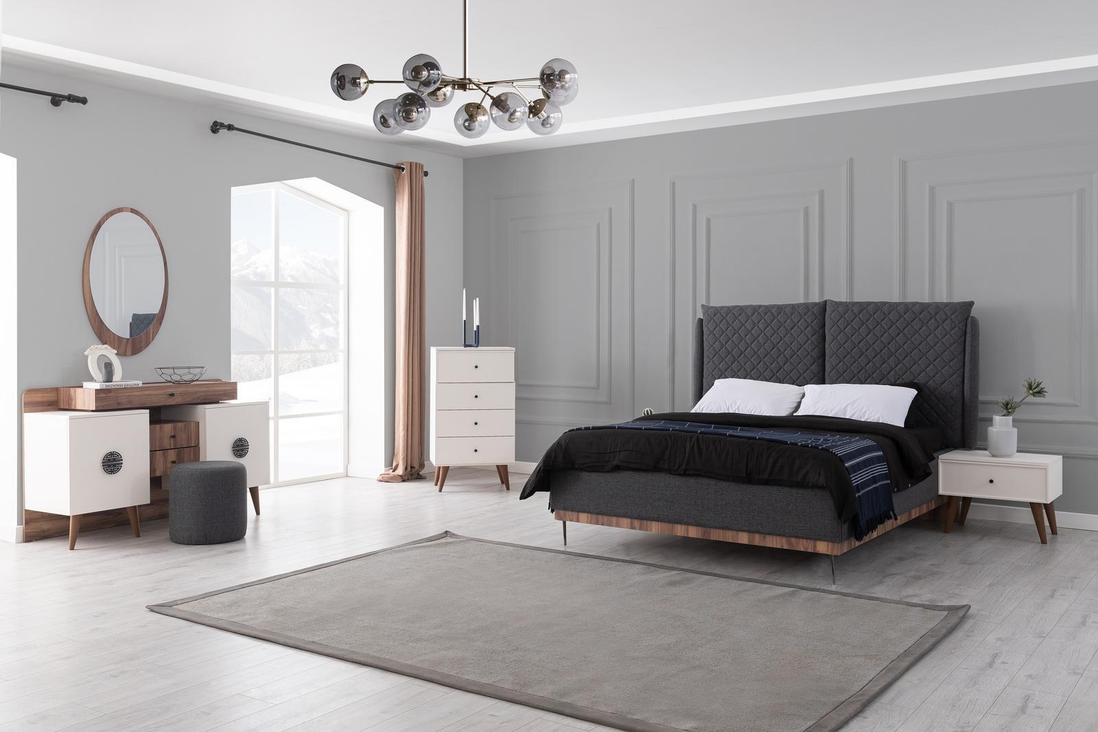 Schwarz-Weißes Schlafzimmer Set Designer Bett Schminktisch Kommode 6tlg