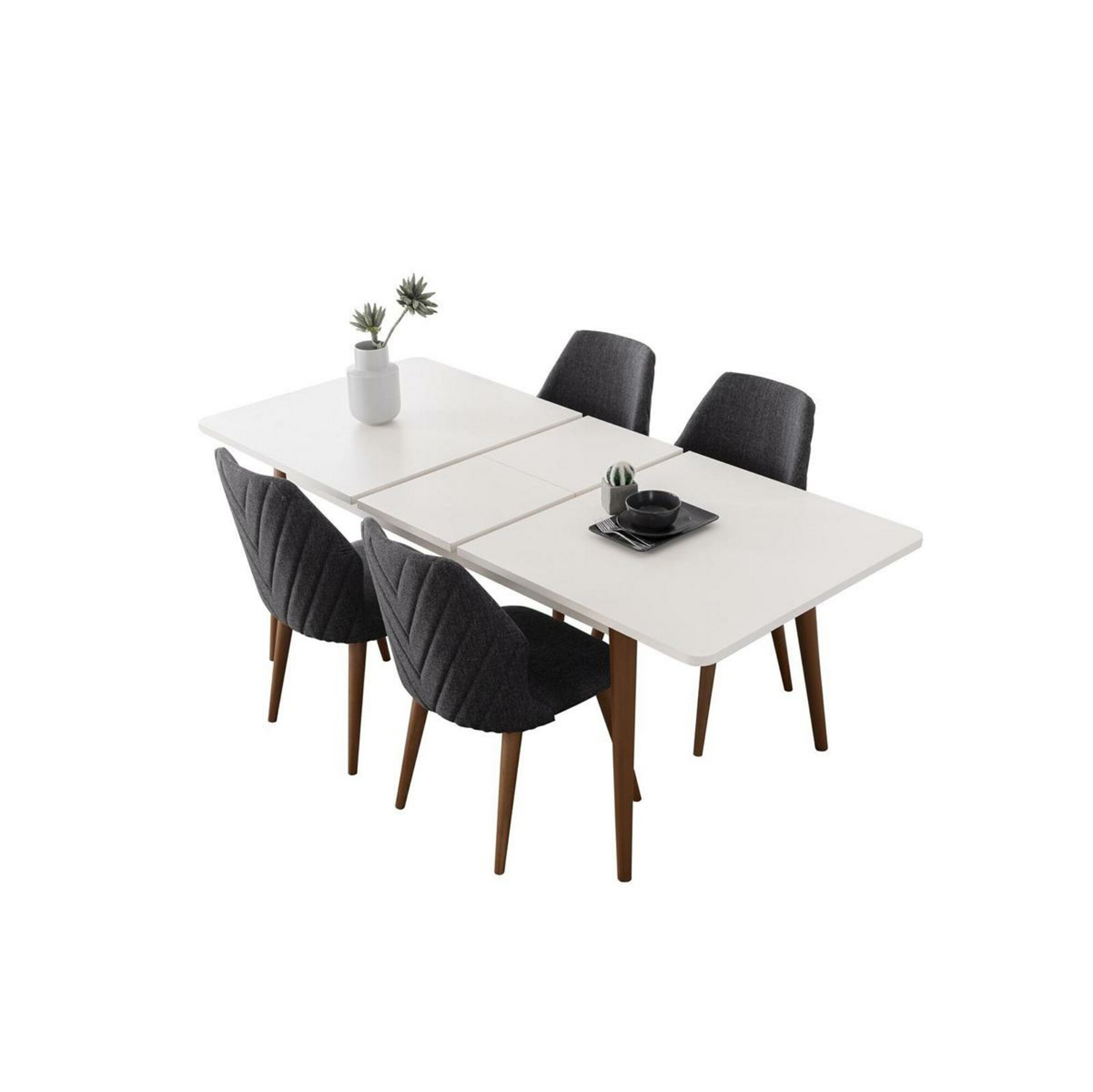 Esszimmer Set Weißer Esstisch 4x Polsterstühle Luxus Holztisch 5tlg Set