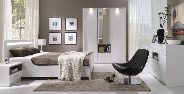 KOMPLETTES SCHLAFZIMMER SET SCHRANK BETT BETTEN MIT LED NEU KOMMODE NEW YORK