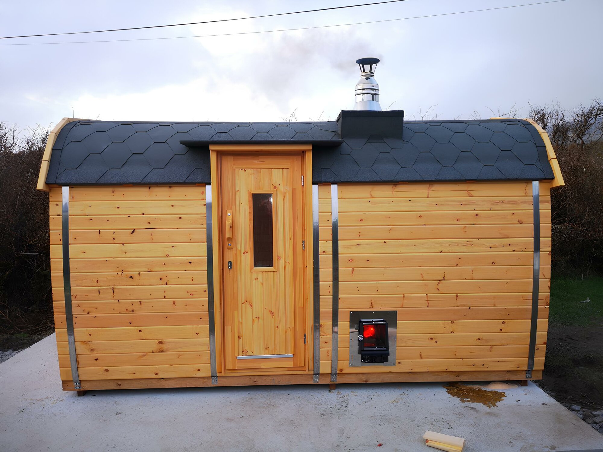 Holzsauna Gartensauna Außensauna Sauna Fasssauna 4-6 Personen 46 mm 450cm