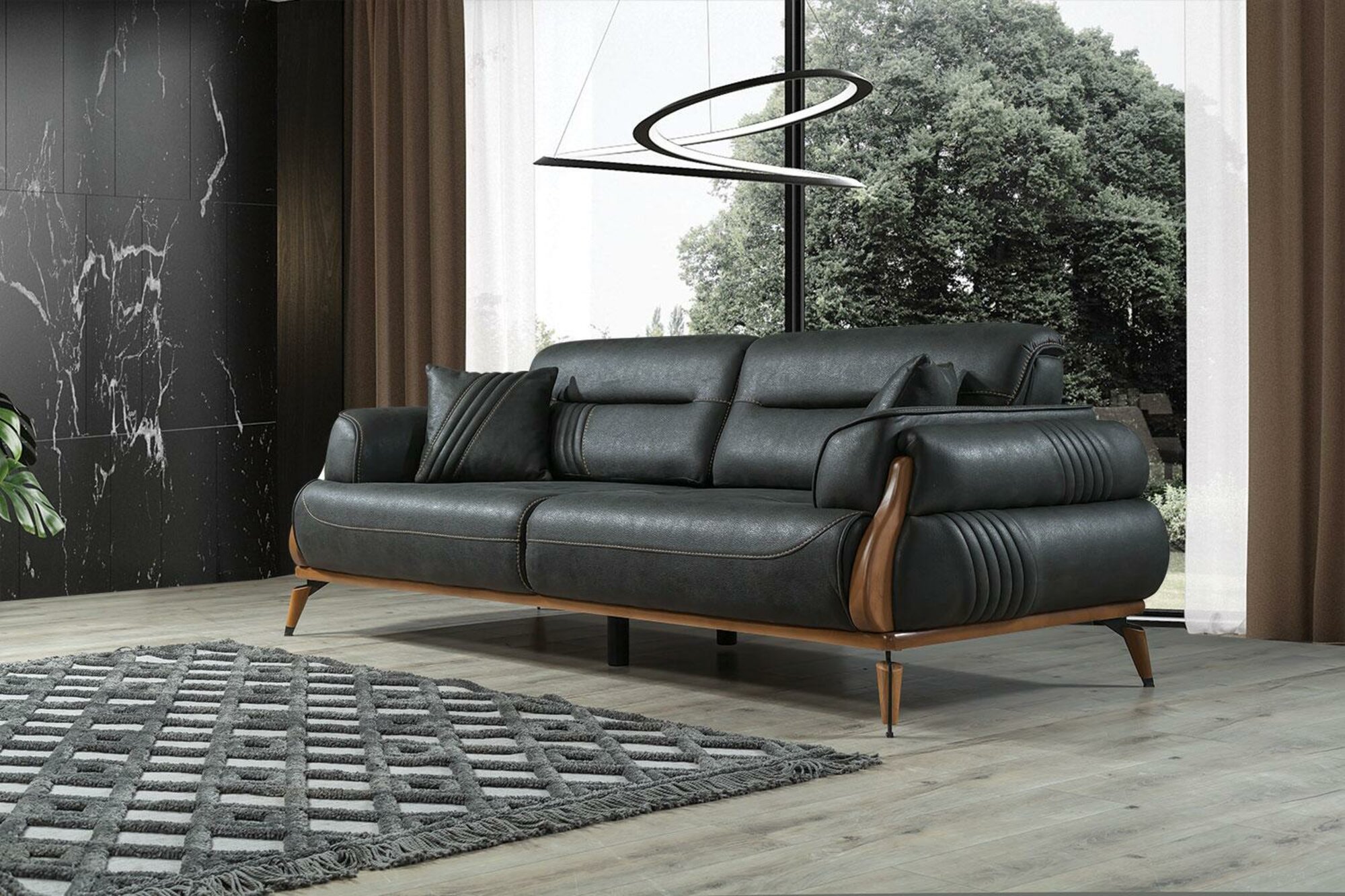 Schwarz Dreisitzer Sofa Luxus Polstersofas Designer Möbel Wohnzimmer