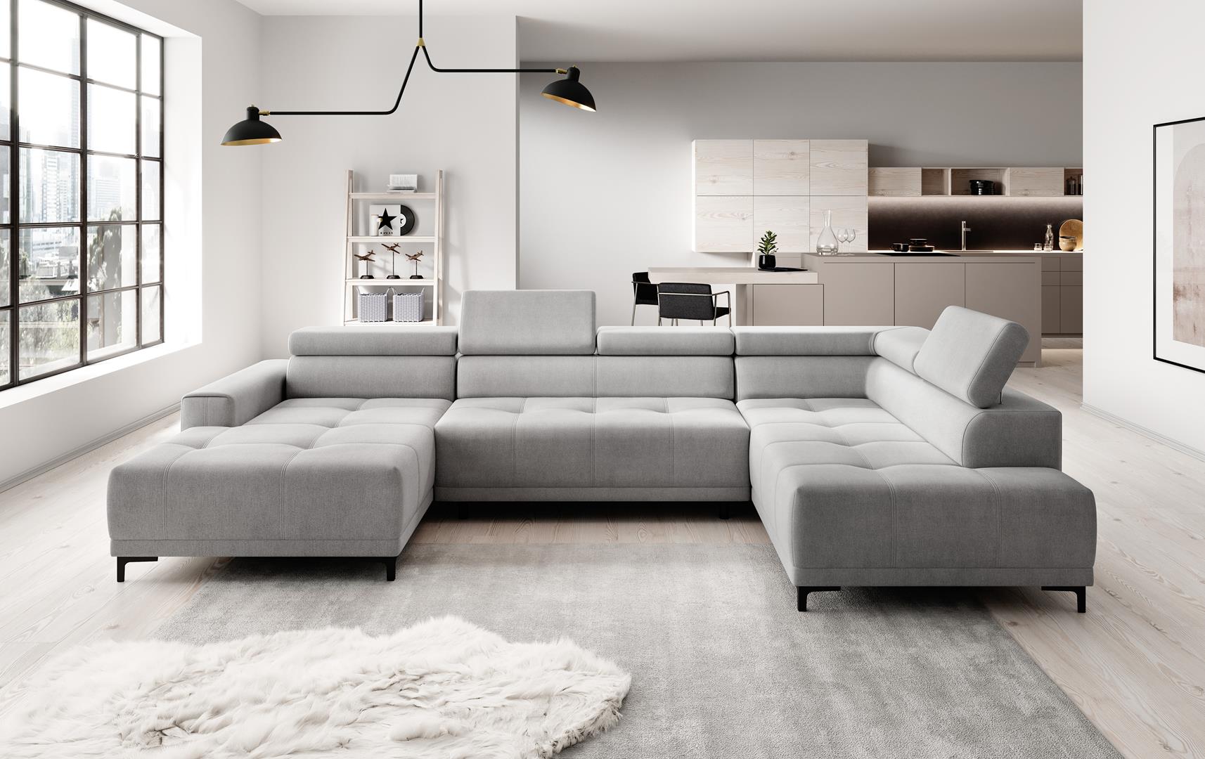 Design Ecksofa Sofa L-form Bettfunktion Couch Polster Sitz Eck Sofas Textil Neu