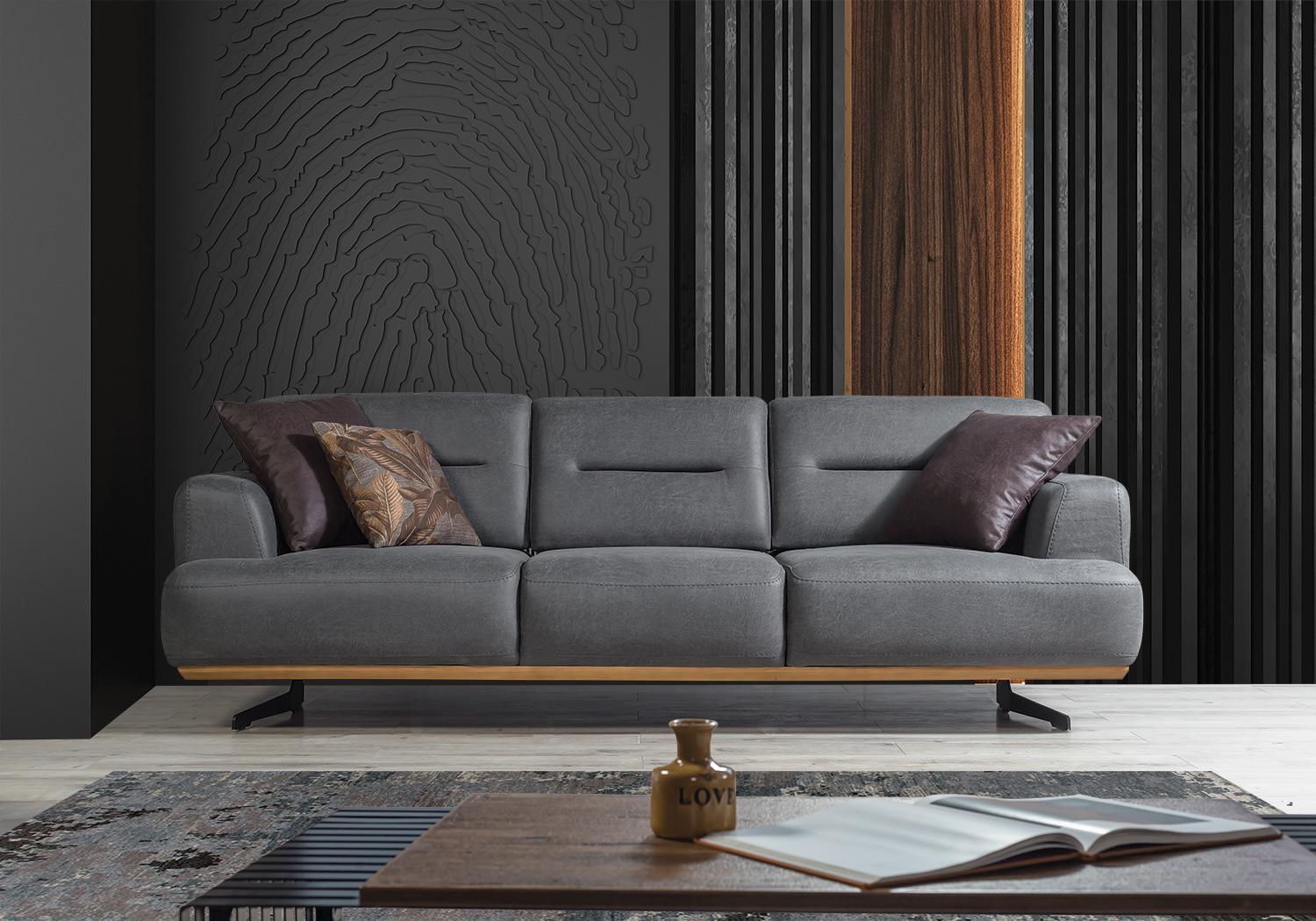 Luxus Grau Sofa Couch Dreisitzer Polster Möbel Wohnzimmer Einrichtung Designer