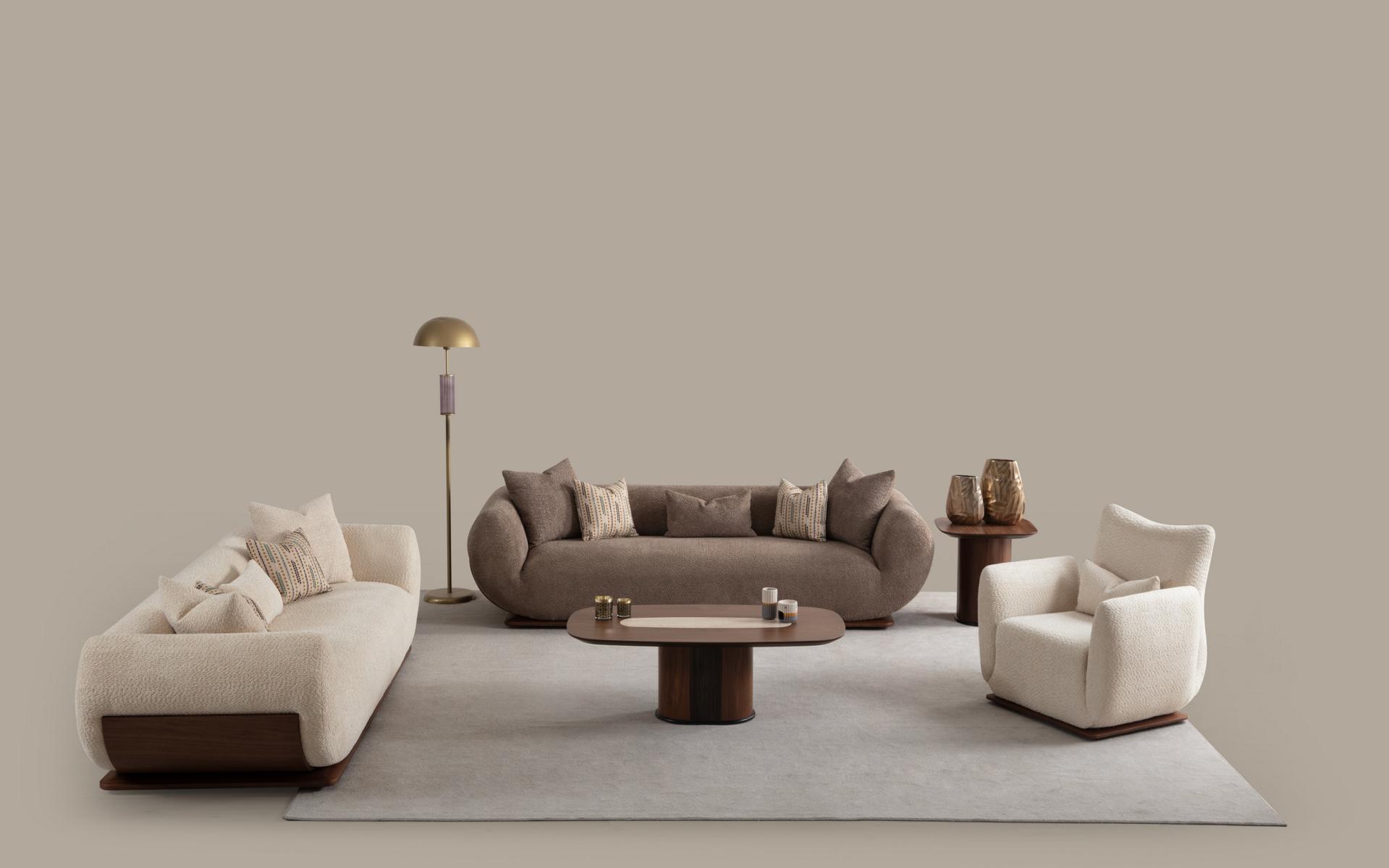Sofagarnitur 3+3+1 Sitzer Sofas Holz Wohnzimmer Polster Sofas Design Luxus Couch