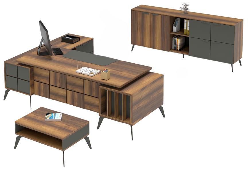 Arbeitszimmer Set Arbeitstisch L-Form Couchtisch Sideboard Braun Grau